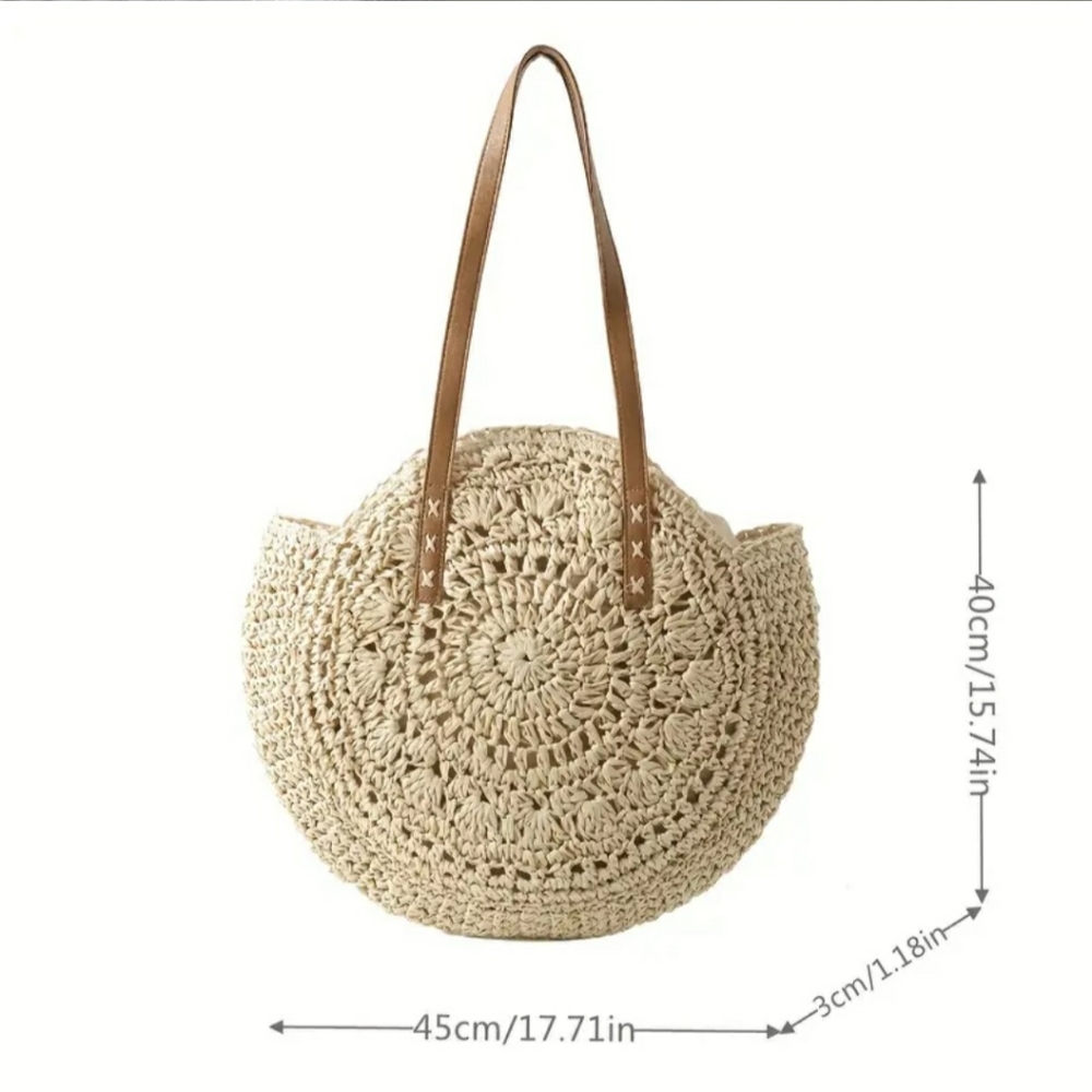 Straw Woven Tote Bag Double Handle Creamy White - Picture 4 of 9